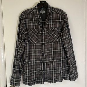 Kuhl men’s small gray plaid dillingr flannel shirt long sleeve button up